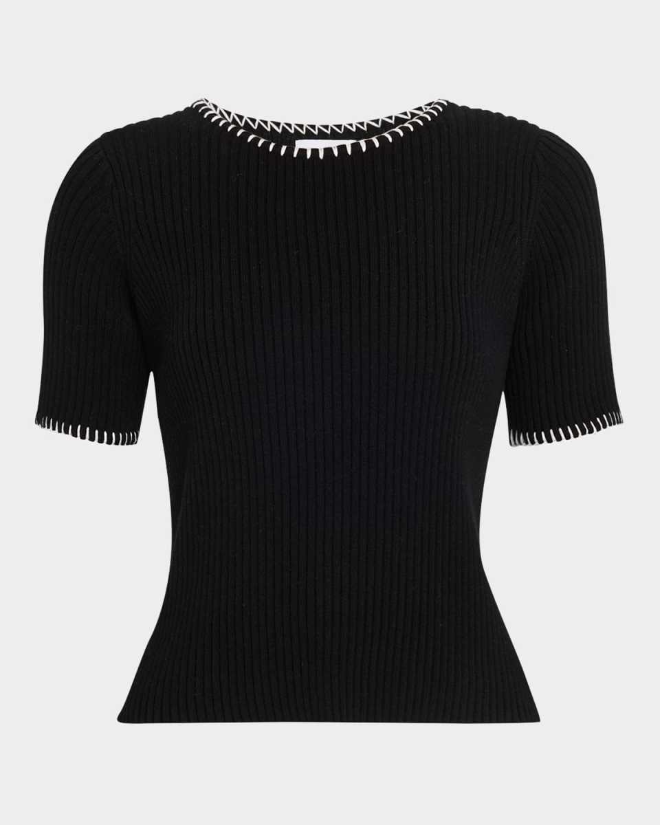 Ribbed Cotton-Cashmere Embroidered T-Shirt